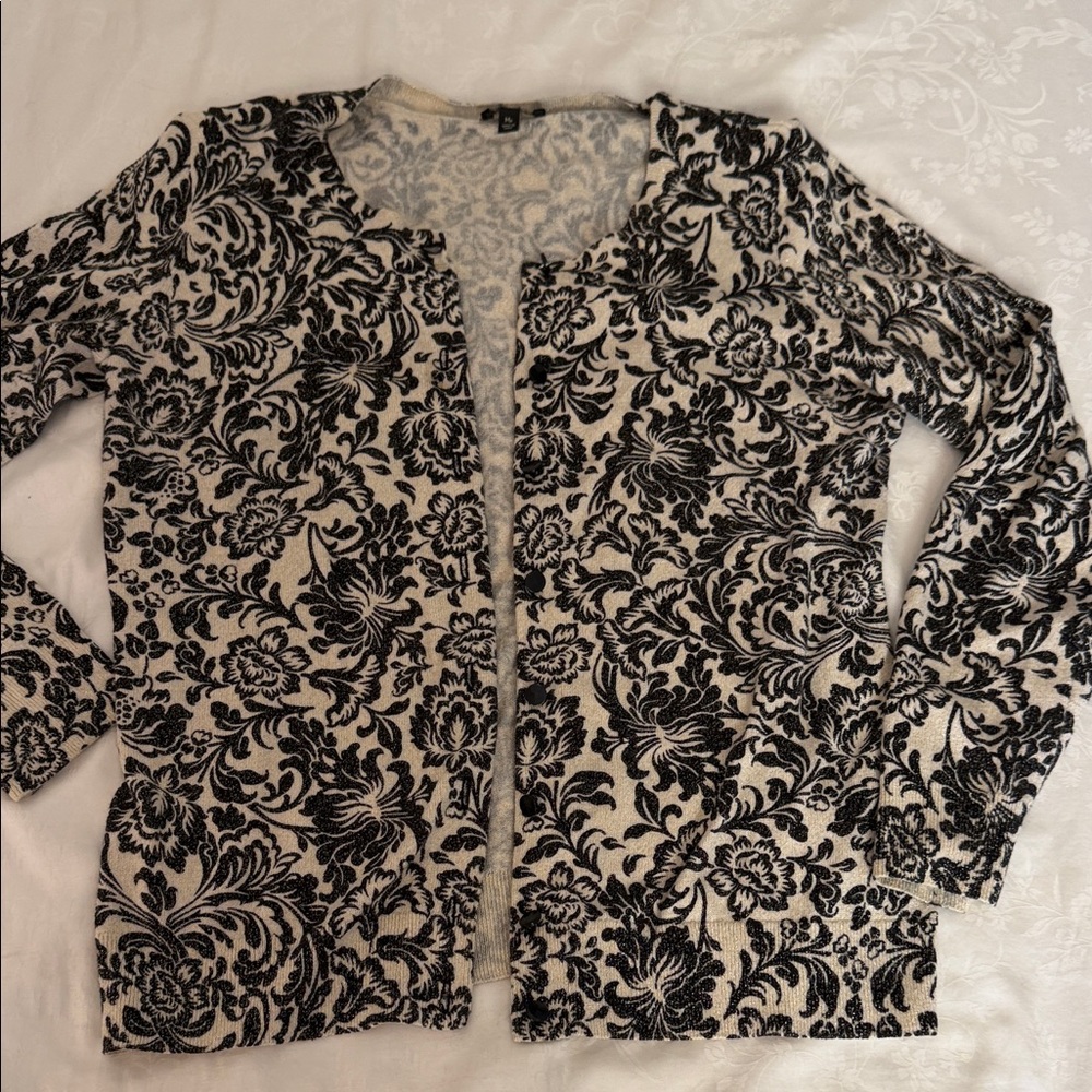 Talbots Black, Cream and gold shimmer Floral Cardigan MP